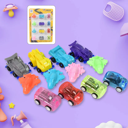 Mini Pull Back Car Aeroplane Plastic Pull Back Car Cartoon Toys (12 Pcs Set) - Zidbik