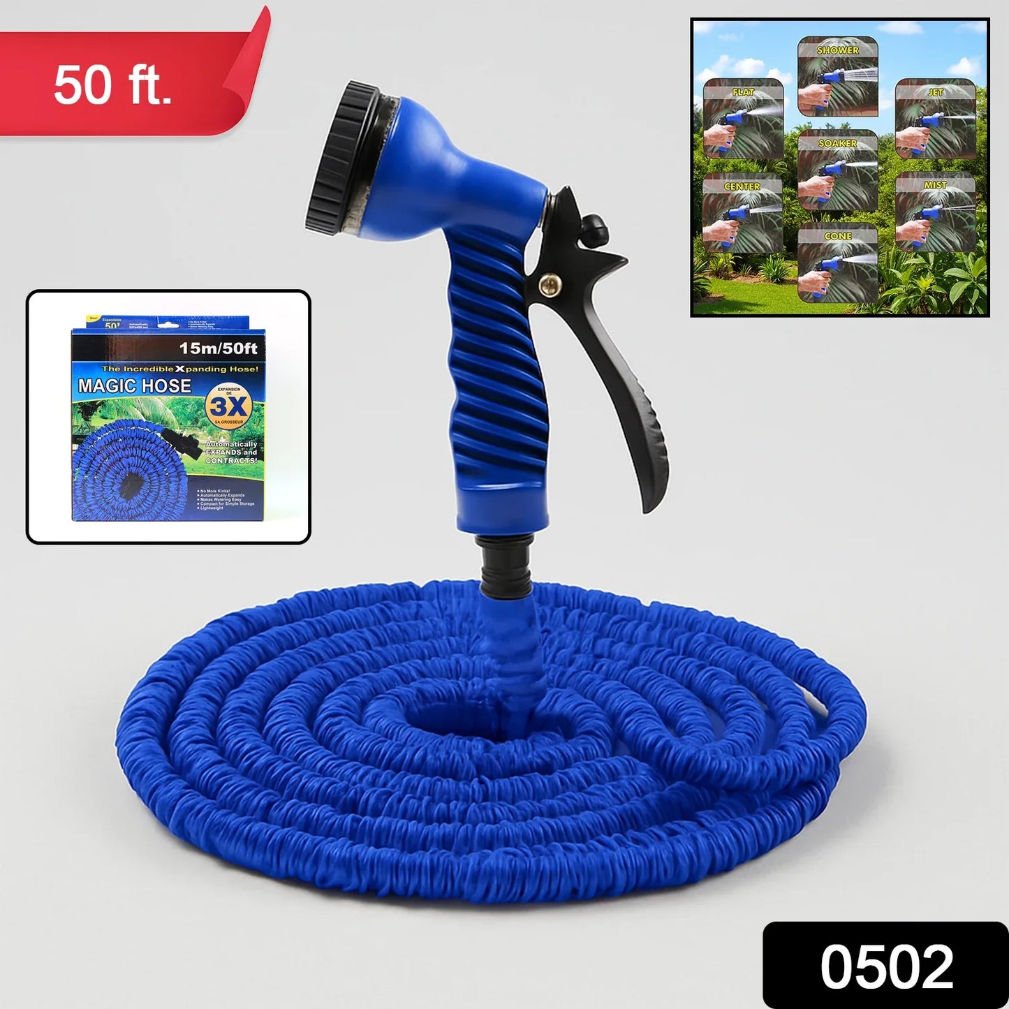 502 -50 Ft Expandable Hose Pipe Nozzle For Garden Wash Car Bike With Spray Gun - Zidbik