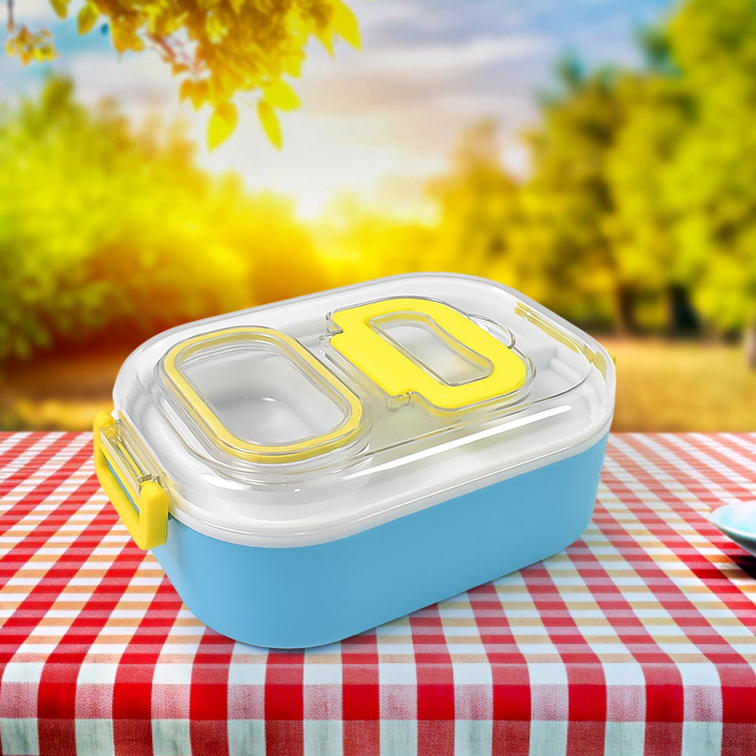 Durable Plastic Lunch Box For Kids With 2 In 1 Spoon Fork (1 Pc) - Zidbik