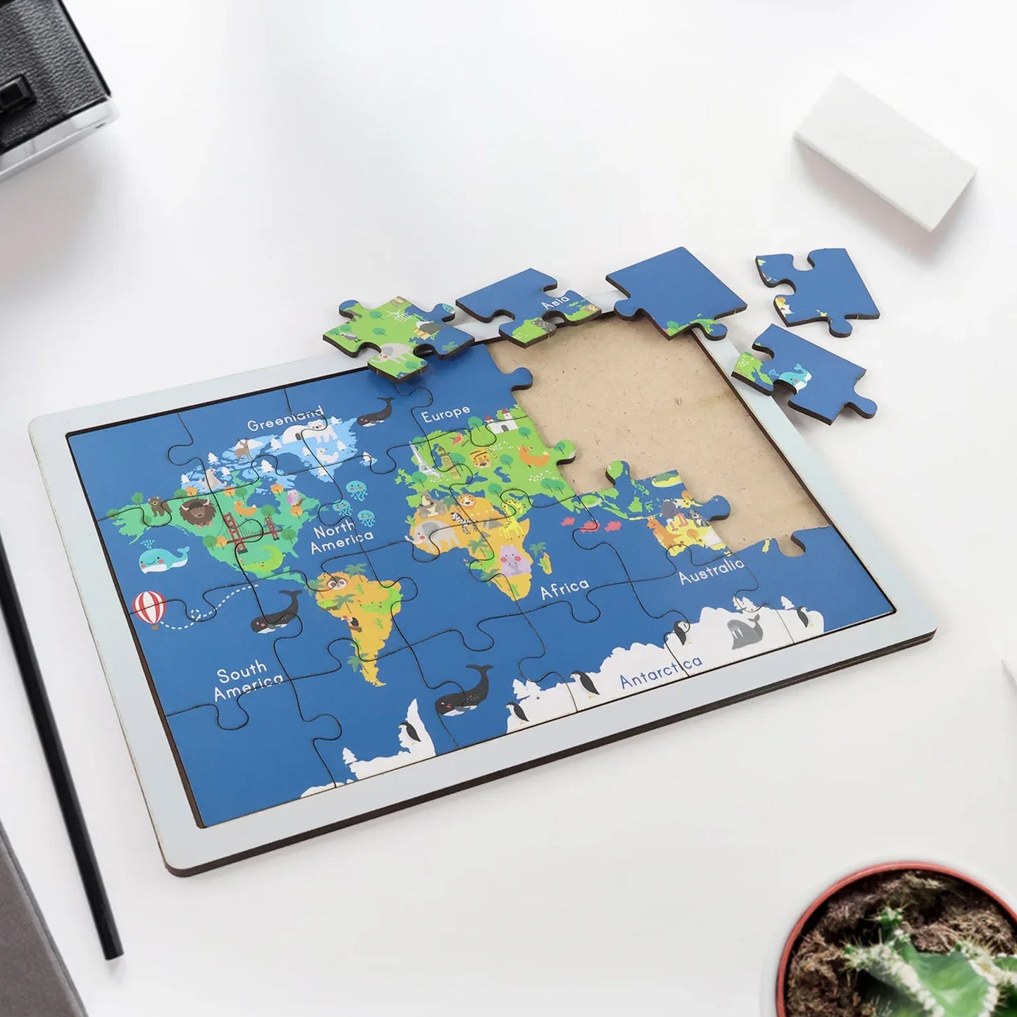 Educational Wooden World Map Puzzle For Kids - (1 Set) - Zidbik