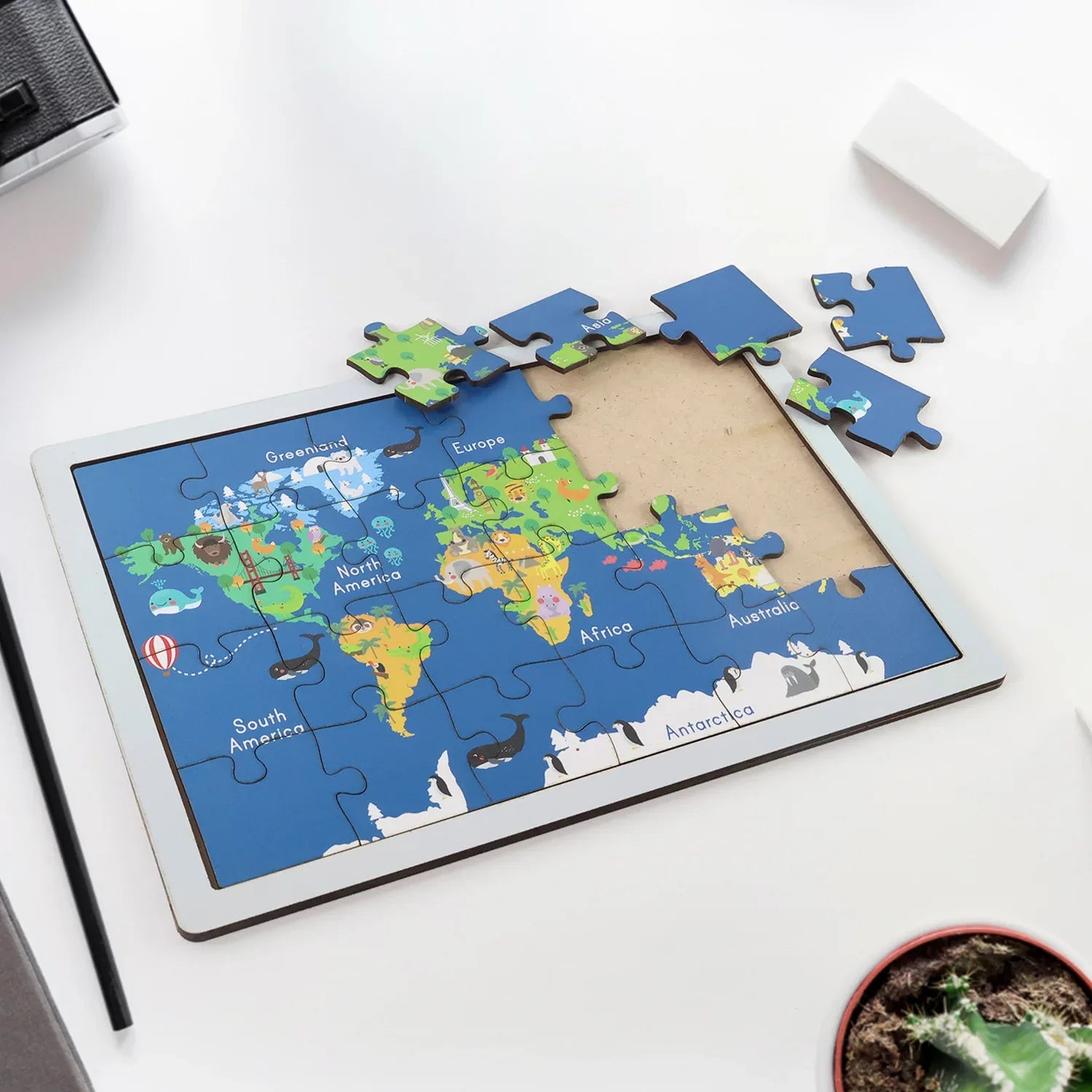 Educational Wooden World Map Puzzle For Kids - (1 Set) - Zidbik