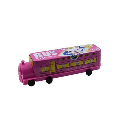 4672 Double Decker Magic Bus Compass 2 Layer Metal Bus Compass Pencil Case With Movable Wheels Sharpener Bus Shape With Tiers Metal Pencil Box For Kids Birthday Party - Zidbik