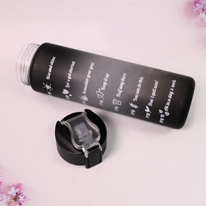 Plastic Black Motivational Water Bottle With Straw (900 Ml) - Zidbik