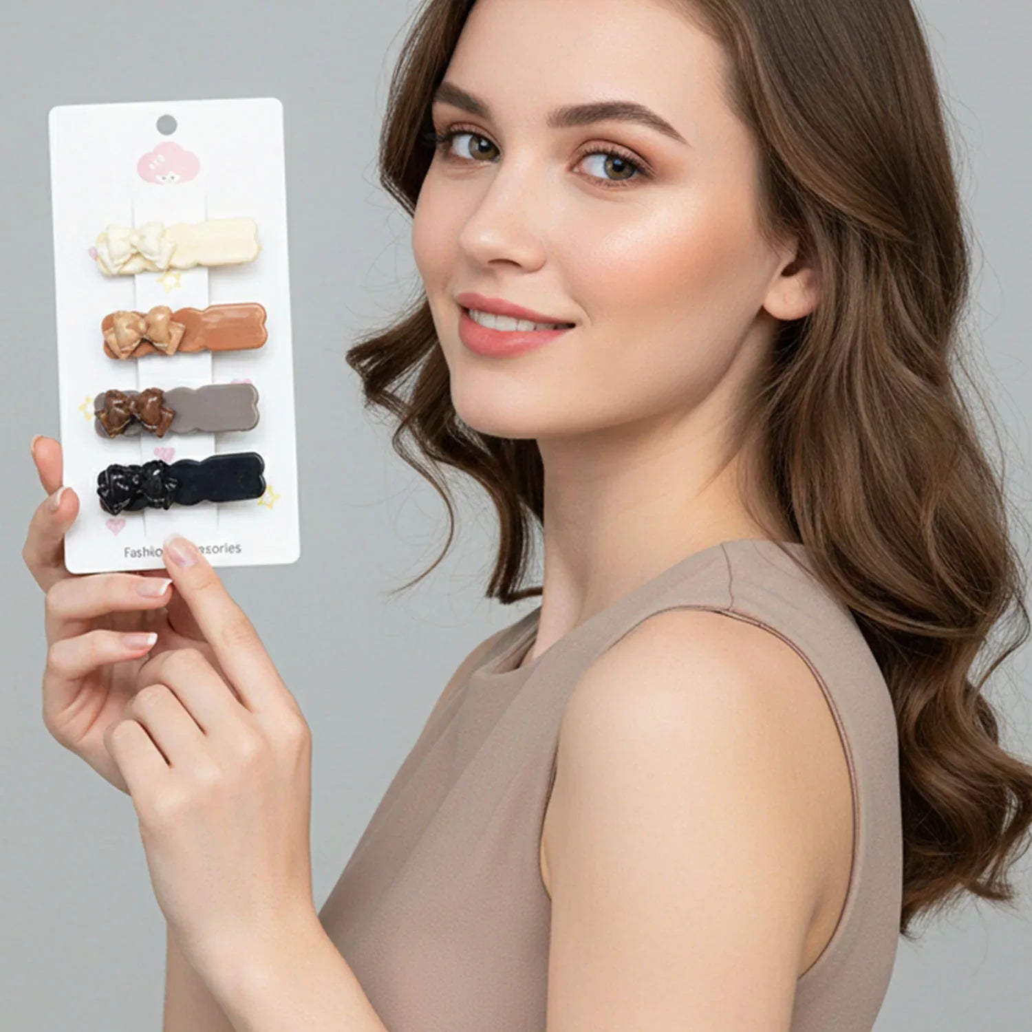 Elegant Bow Design Hair Clips Set (4 Pc) - Zidbik