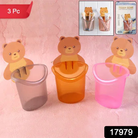 Cute Teddy Bear Toothbrush Holder For Kids (3 Pc Set) - Zidbik
