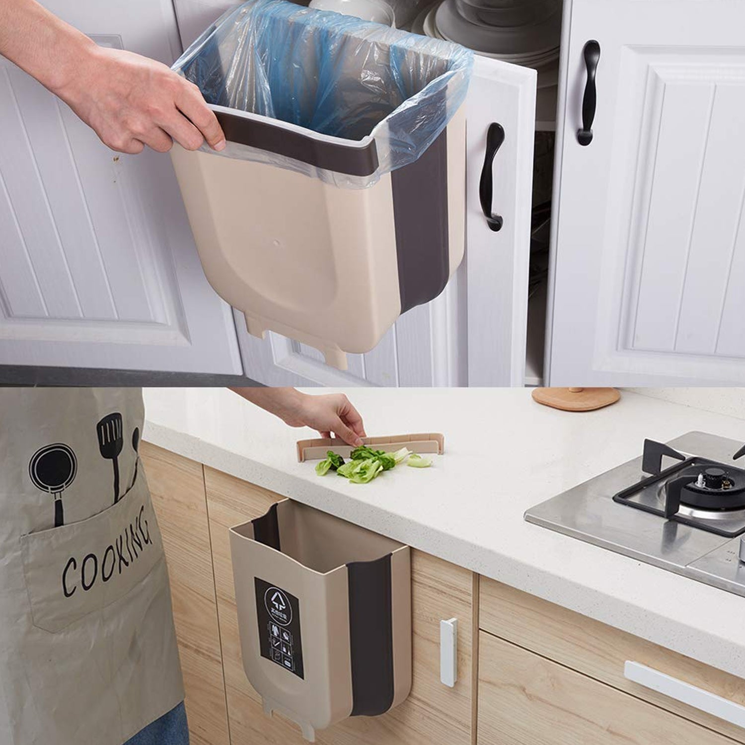 5873 Hanging Trash Can For Kitchen Cabinet Door Small Collapsible Foldable Waste Bins Hanging Trash Holder For Bathroom Bedroom Office Car Portable. - Zidbik