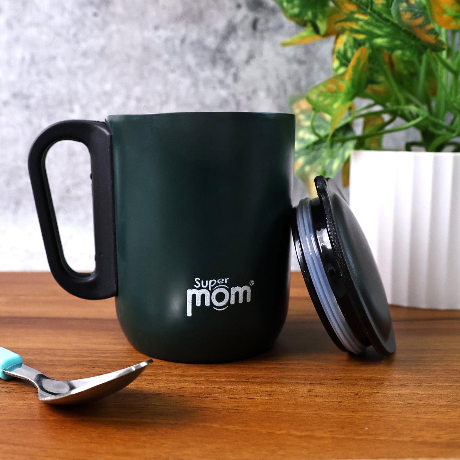 Supermom Metallic Stainless Steel Insulated Mug With Lid Approx 300ml (1 Pc) - Zidbik