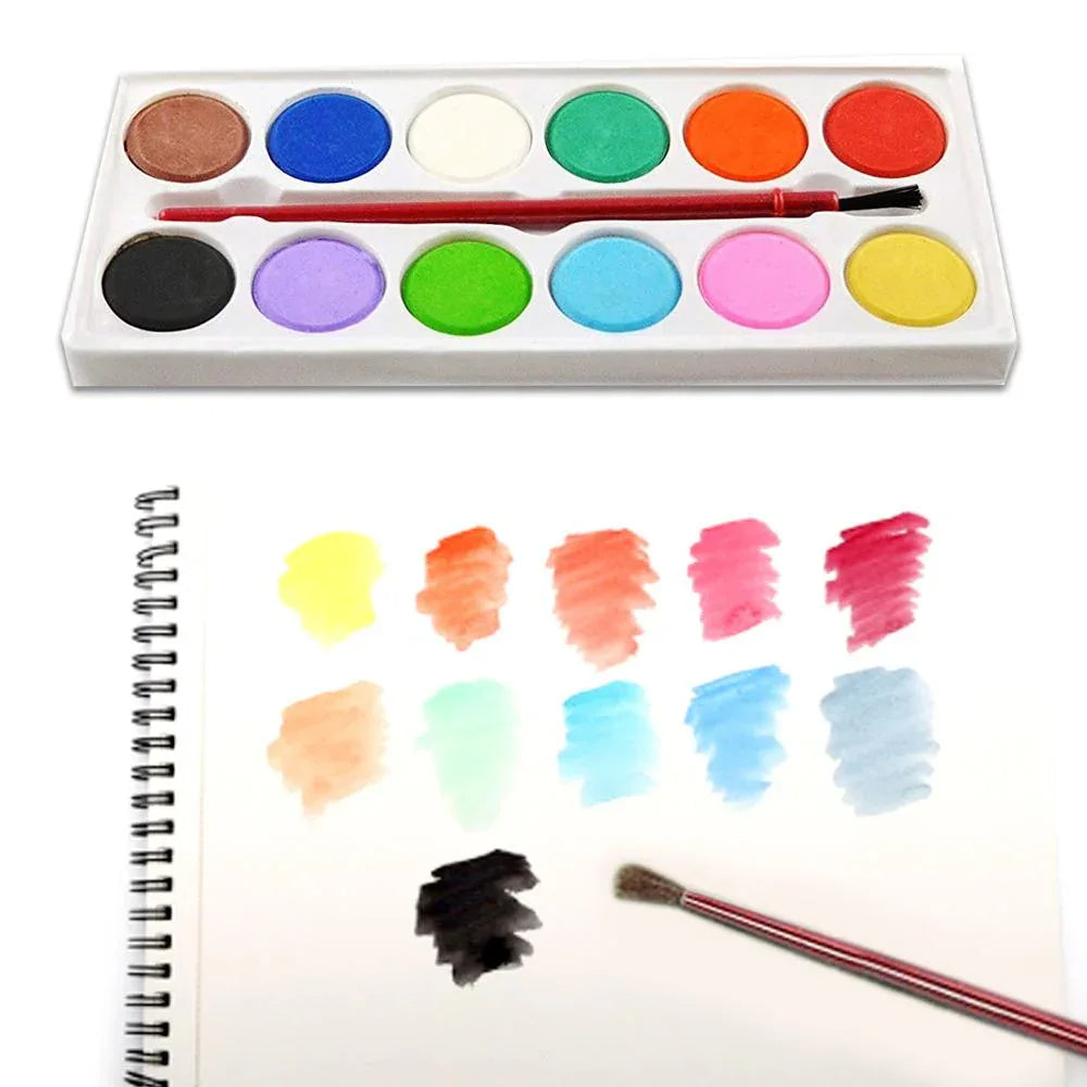 1123 Painting Water Color Kit - 12 Shades And Paint Brush (13 Pcs) - Zidbik
