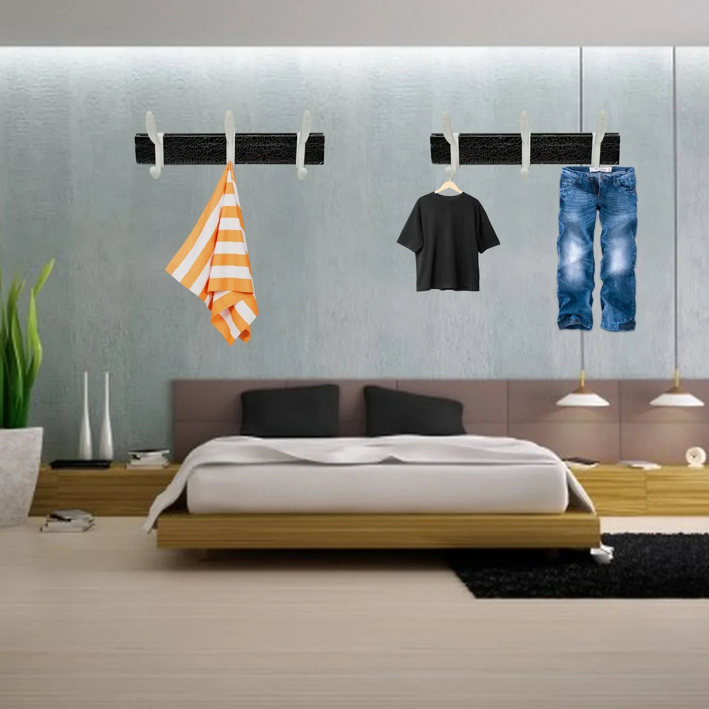 7571 Cloth Hanger Wall Door Hooks Rail For Hanging Clothes For Hanging Hook Rack Rail Extra Long Coat Hanger Wall Mount For Clothes Jacket Hats 6 Hook - Zidbik