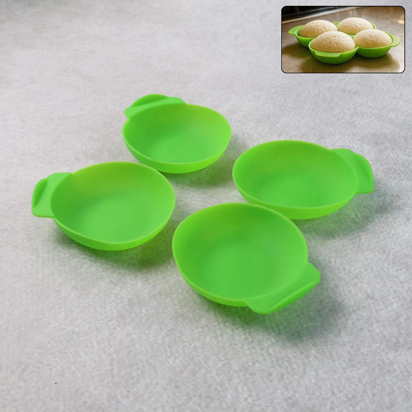 Idli Maker Cups (4 Pcs) Food-grade Silicone Non-stick Idli Dhokla Egg Poacher Moulds - Zidbik