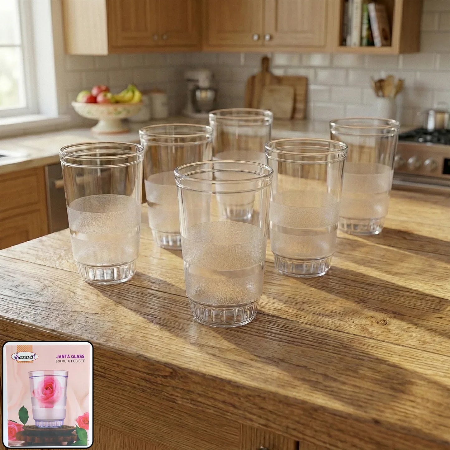 Transparent Janta Drinking Glass Set (300ml 6 Pc Set) - Zidbik