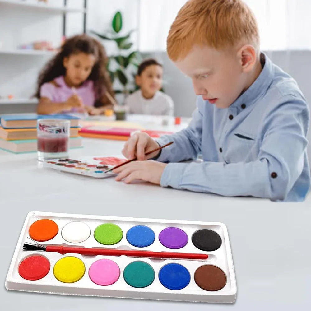 1123 Painting Water Color Kit - 12 Shades And Paint Brush (13 Pcs) - Zidbik