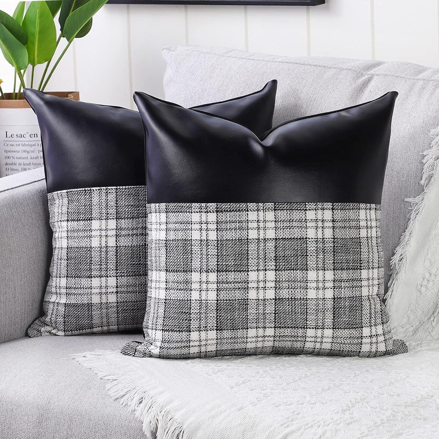 Pillow Covers Cushion Cases Soft Leather And Cotton (23 22 Inch 1 Pair 2 Pc) - Zidbik