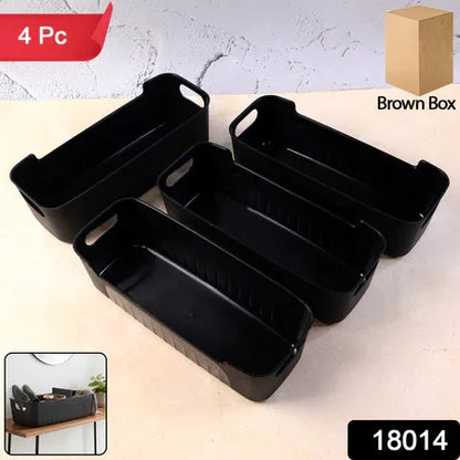 Black Plastic Storage Basket Tray Set (4 Pcs) - Zidbik