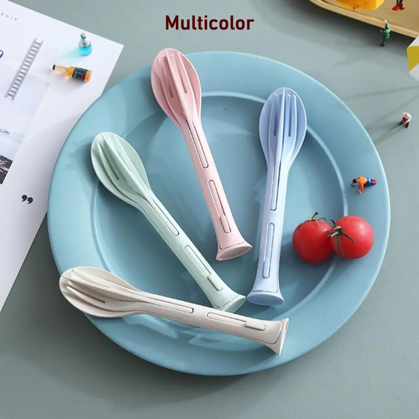 3 In 1 Reusable Spoon Knife Forks Tableware Spoon (3 Pcs Set) - Zidbik