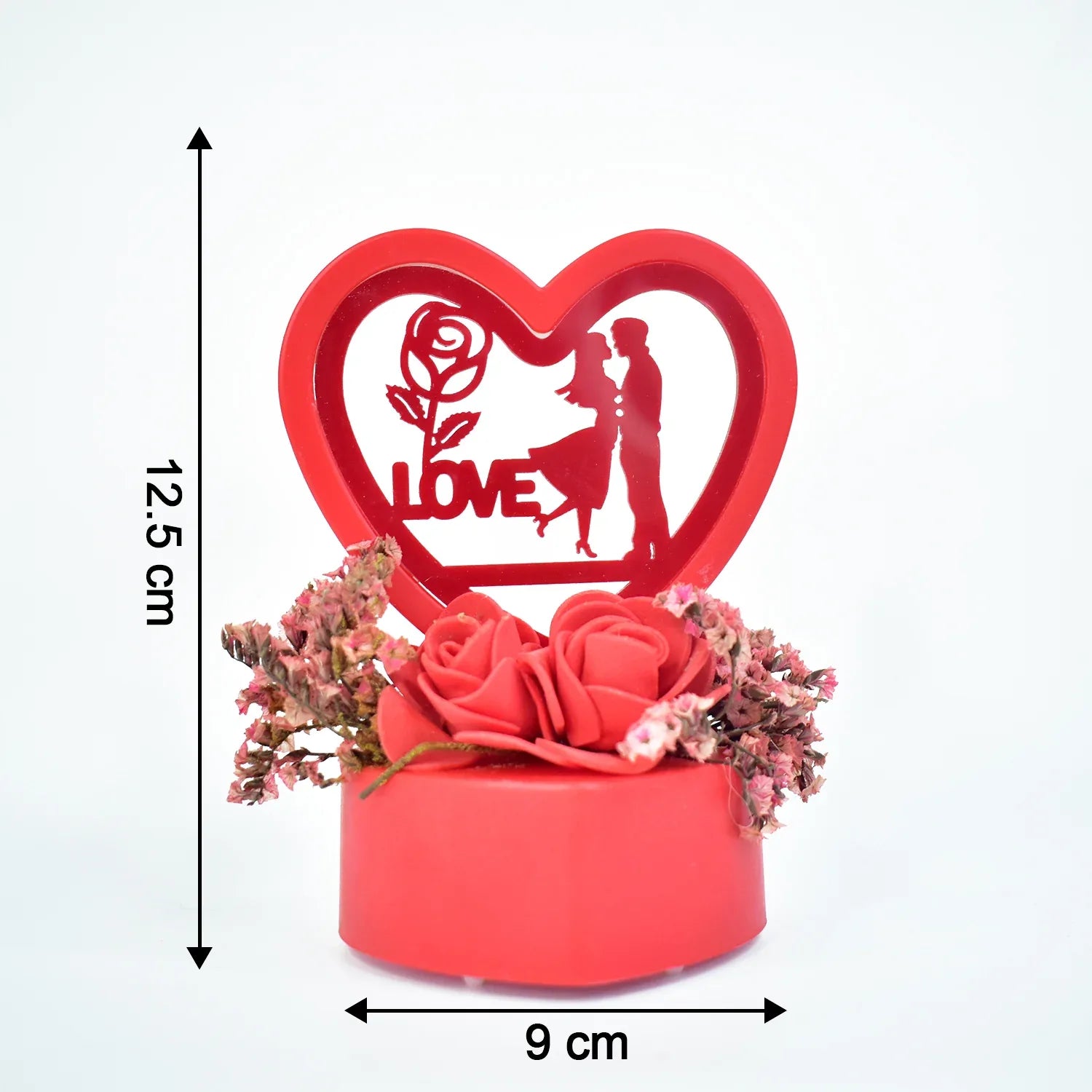 Romantic Heart-shaped Love Couple Decorative Showpiece With Rose Base (1 Pc) - Zidbik