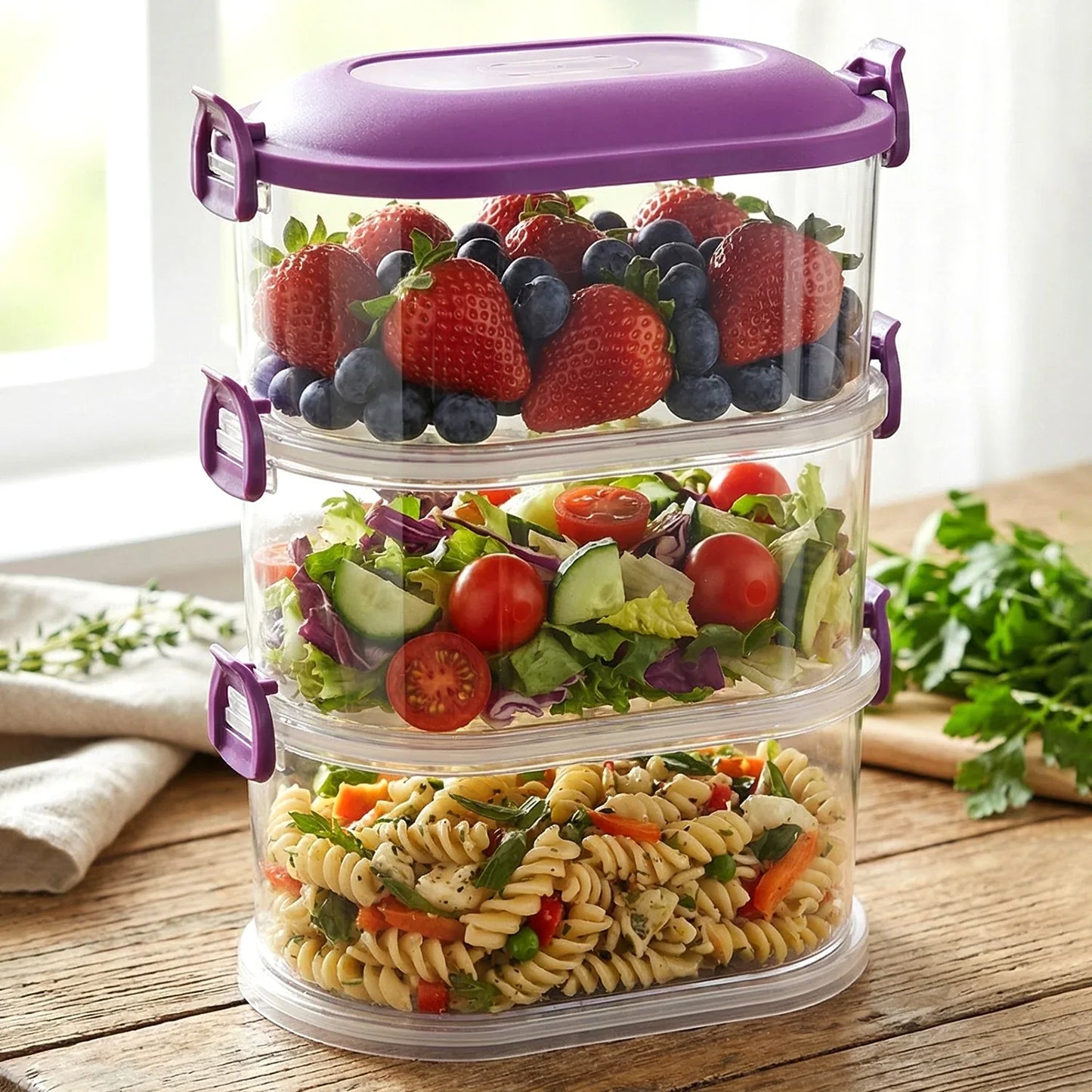 3 Layer Stackable Airtight Food Storage Container Set (1 Set) - Zidbik