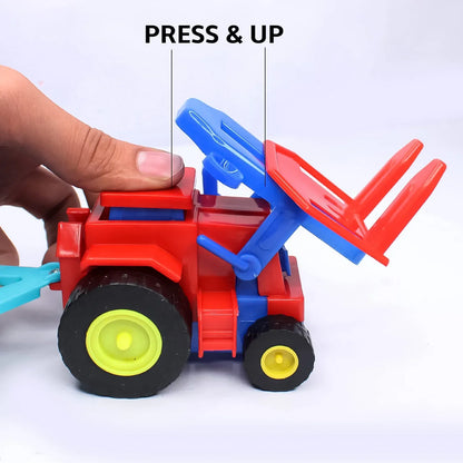 Plastic Tractor Toy Friction Powered Tractor With Bricks Trolley (1 Pc) - Zidbik
