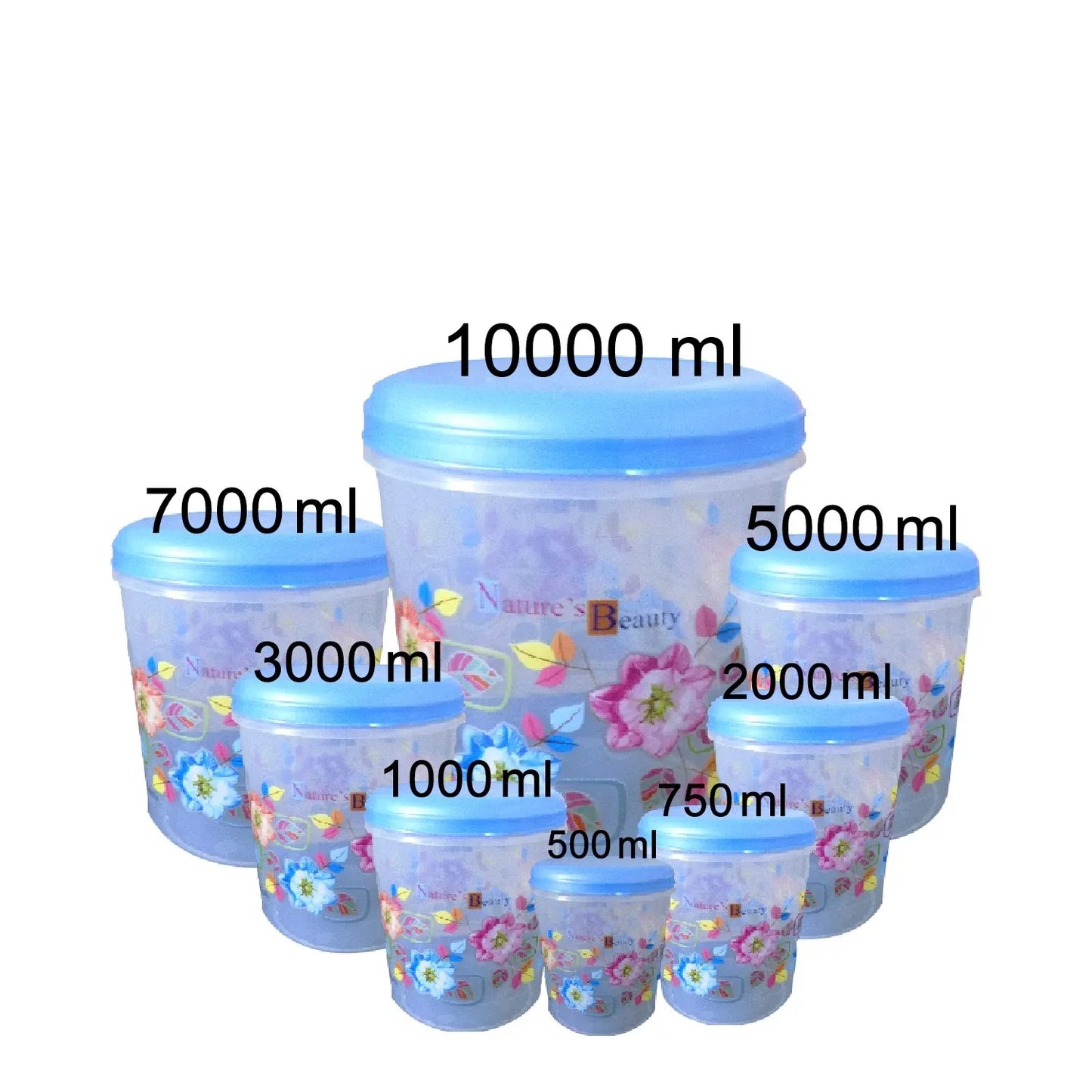 2448 Air Tight Plastic Transparent Container Set (10000ml 7000ml 5000ml 3000ml 2000ml 1000ml 750ml 500ml) - Zidbik