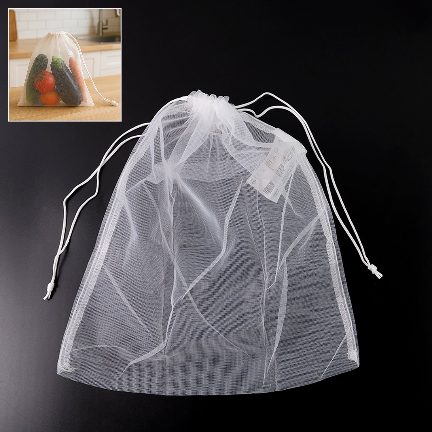 Reusable Transparent Drawstring Mesh Storage Bag (1 Pc) - Zidbik