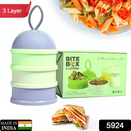 5924a  3 Layer Lunch Box Unique Design Bite Lunch Box With Liquid  Food Container Lunch Box (Green) - Zidbik
