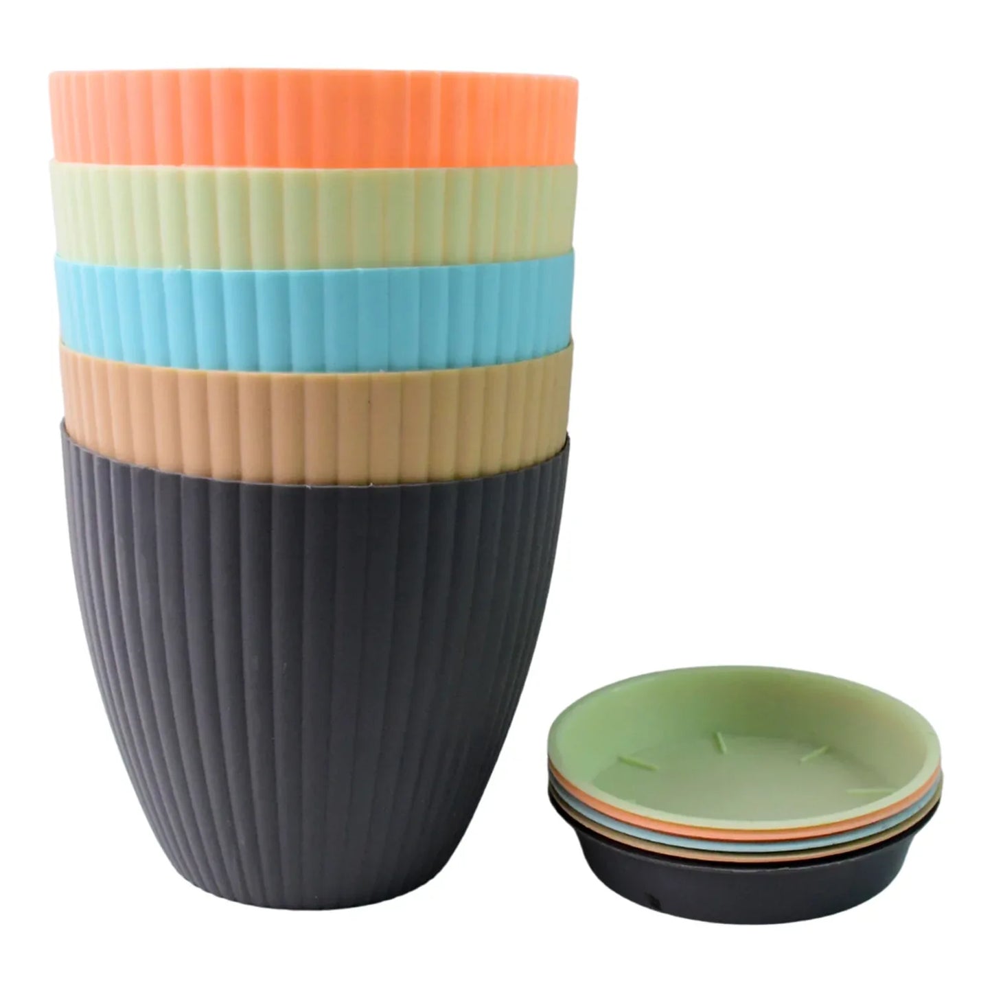 Plastic Flower Pot With Bottom Tray (5 Pcs Set) - Zidbik