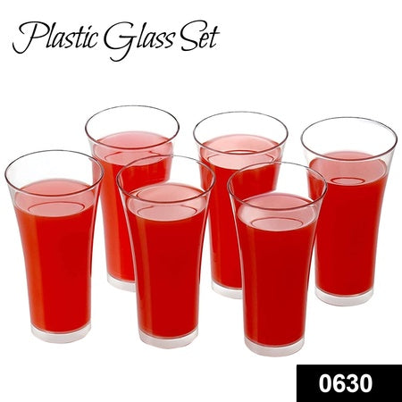 0630 Stylish Look Plastic Juicy Glass Transparent Glasses Set 300ml (6pcs) - Zidbik
