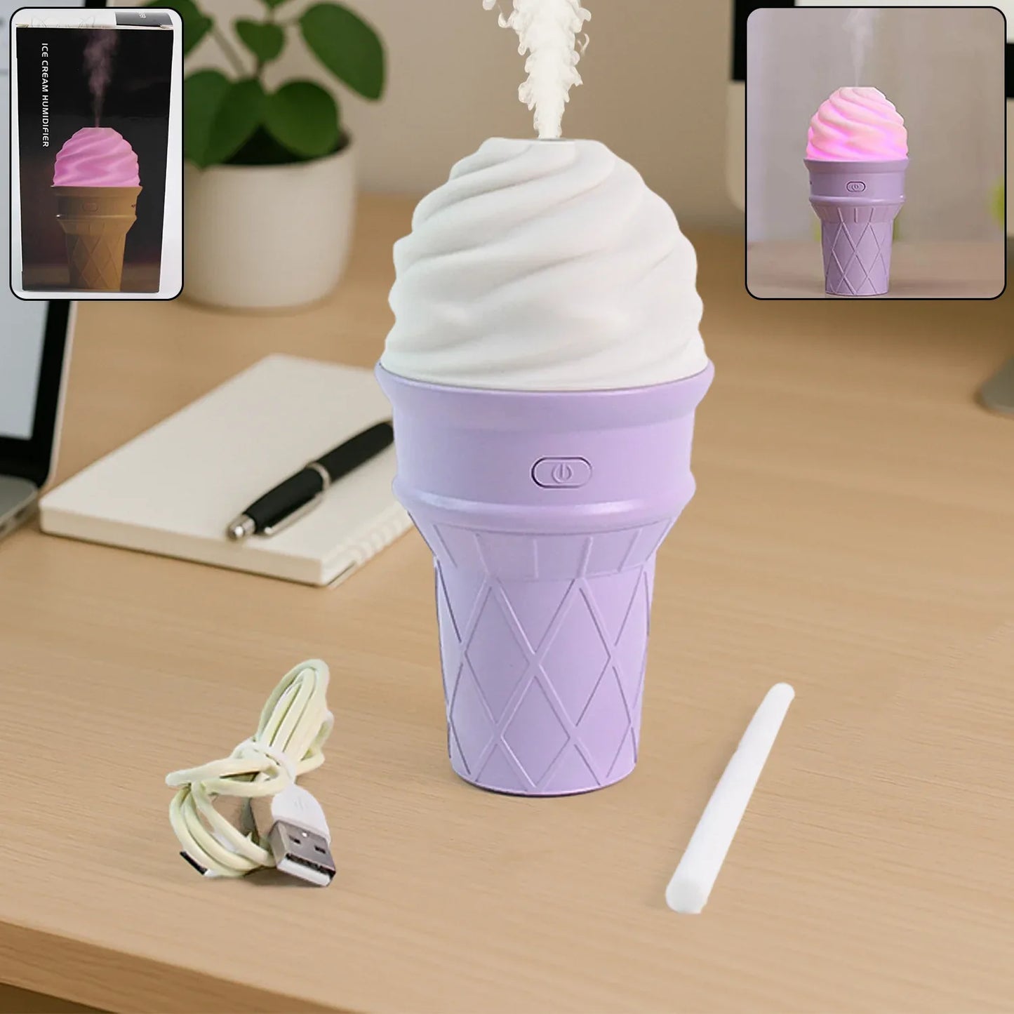 Ice Cream Cone Shape Air Freshener Humidifier (1pc Purple ) - Zidbik