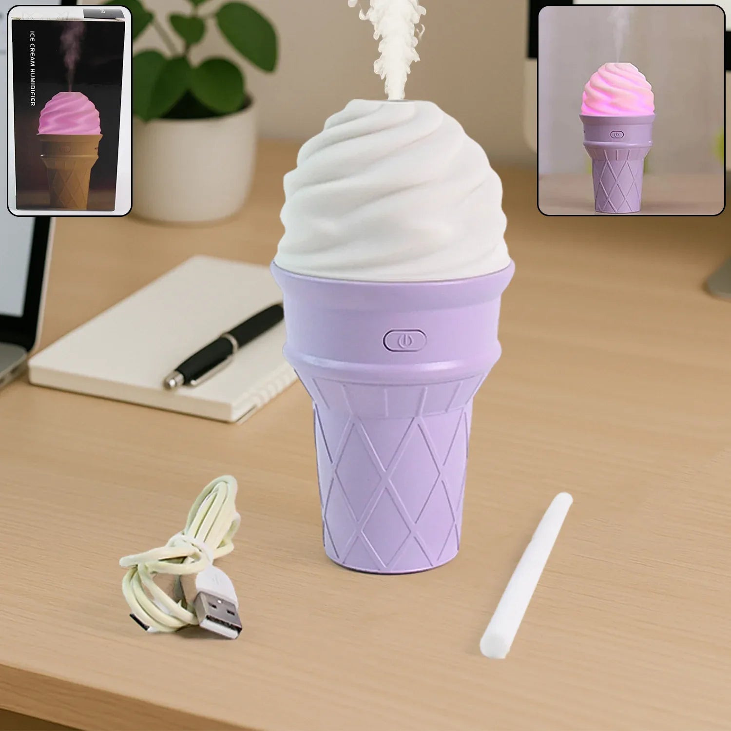 Ice Cream Cone Shape Air Freshener Humidifier (1pc Purple ) - Zidbik