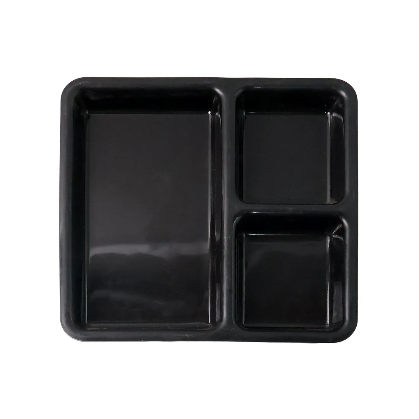Plastic Multi-compartment Meal Serving Tray 3-section Rectangular Dining Plate (1 Pc Black) - Zidbik