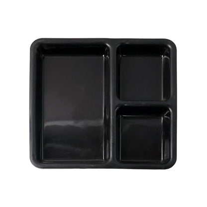 Plastic Multi-compartment Meal Serving Tray 3-section Rectangular Dining Plate (1 Pc Black) - Zidbik