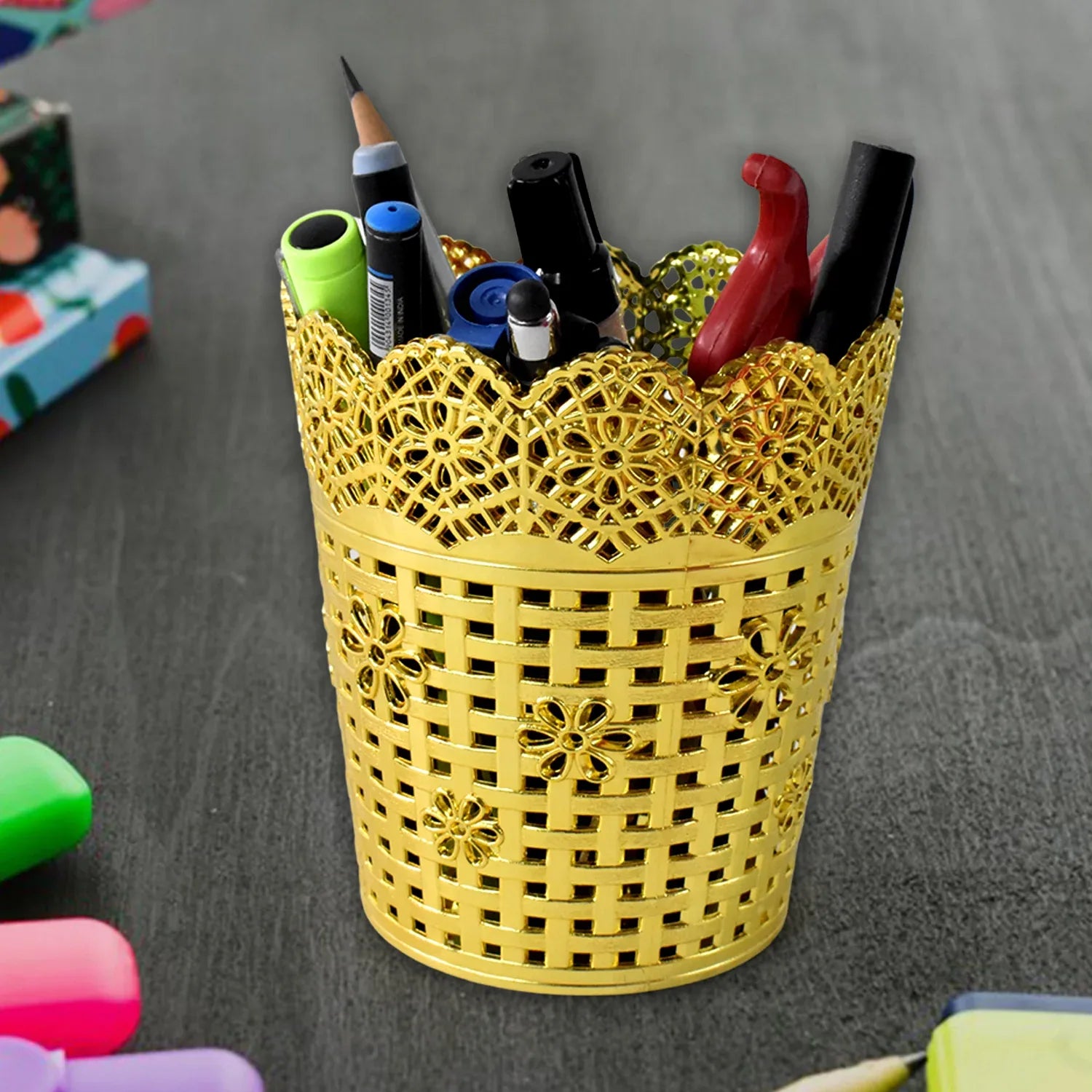 Pen Holder Office Desk Metal Mesh Pen Stand (1 Pc) - Zidbik