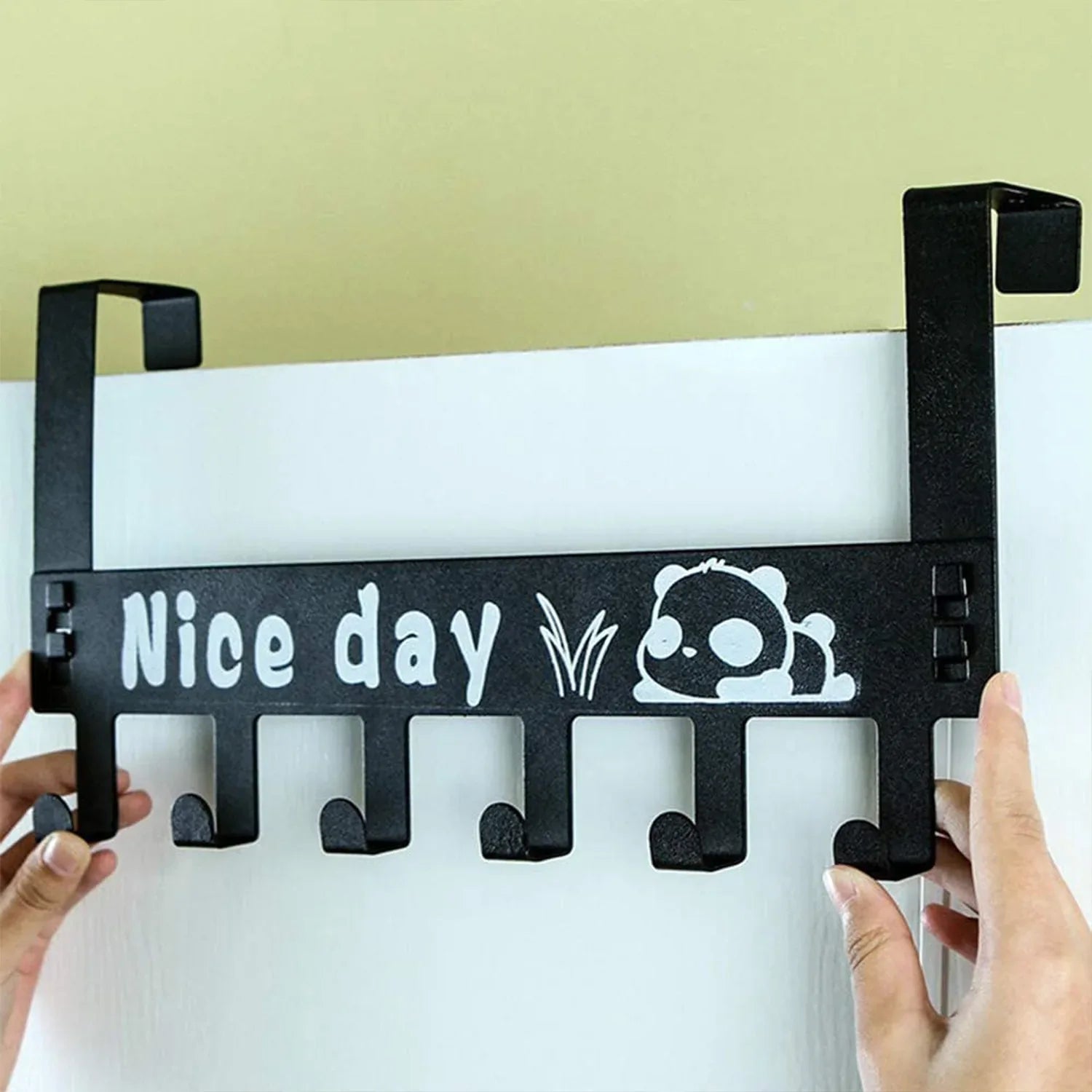 8536 Heavy-duty Carbon Steel Cartoon Nice Day Over Door Hook Hanger Rack Towel Hanger Removable Door Hook Coat Scarf Cloths Hanger (1 Pc 6 Hook) - Zidbik