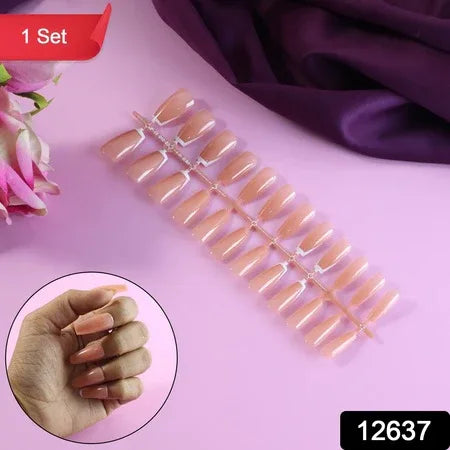 Elegant Nude Glossy Artificial Nail Tips Fake Nails (24 Pc Set) - Zidbik
