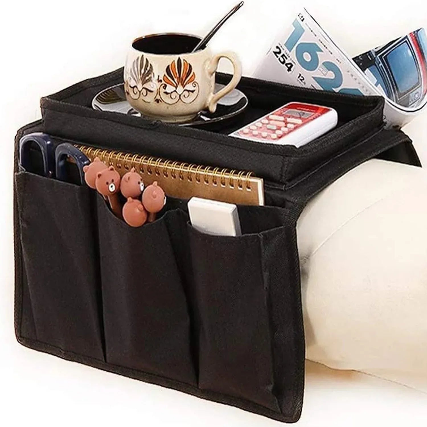 8164 Sofa Arm Rest Hanging Storage Bag Storage Bag For Sofa Ideal For Sorting Magazines Ipad Books (Black) - Zidbik