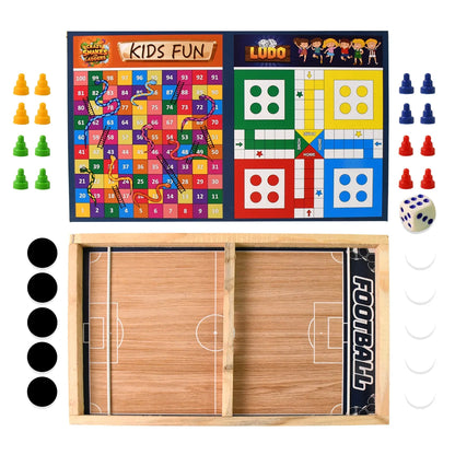 Wooden Board Game Set Ludo Snakes Ladders And Desktop Football (3-in-1) - Zidbik