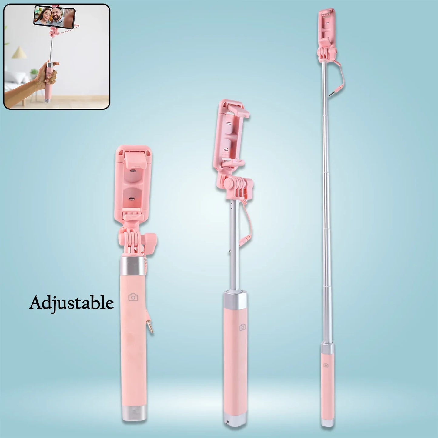 Wired Selfie Stick With Rearview Mirror Built-in Shutter Button (1 Pc) - Zidbik