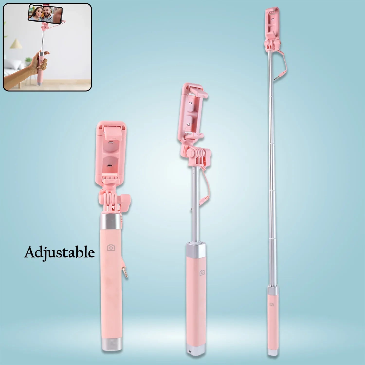 Wired Selfie Stick With Rearview Mirror Built-in Shutter Button (1 Pc) - Zidbik