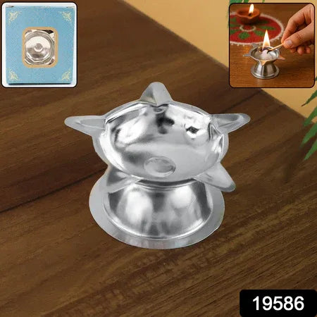 Stainless Steel Lotus Design Diya (1 Pc) - Zidbik
