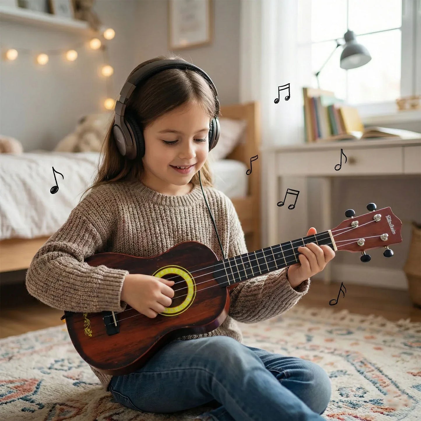 Classic Wooden Ukulele Guitar For Kids Beginners (1 Pc) - Zidbik
