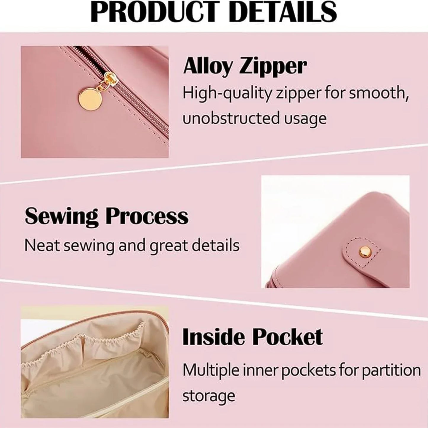 Premium Peach Travel Makeup Toiletry Organizer Pouch With Zipper Handle (1 Pc) - Zidbik