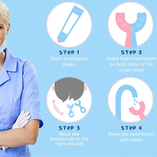 4003 U-shaped Toothbrush For Kids Manual Whitening Toothbrush Silicone Brush Head For Kids Children Infant Toothbrush For 2-6 Years - Zidbik