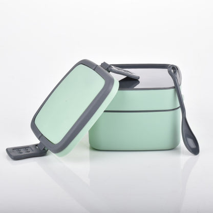 2860 Green Double-layer Portable Lunch Box Stackable With Carrying Handle And Spoon Lunch Box - Zidbik