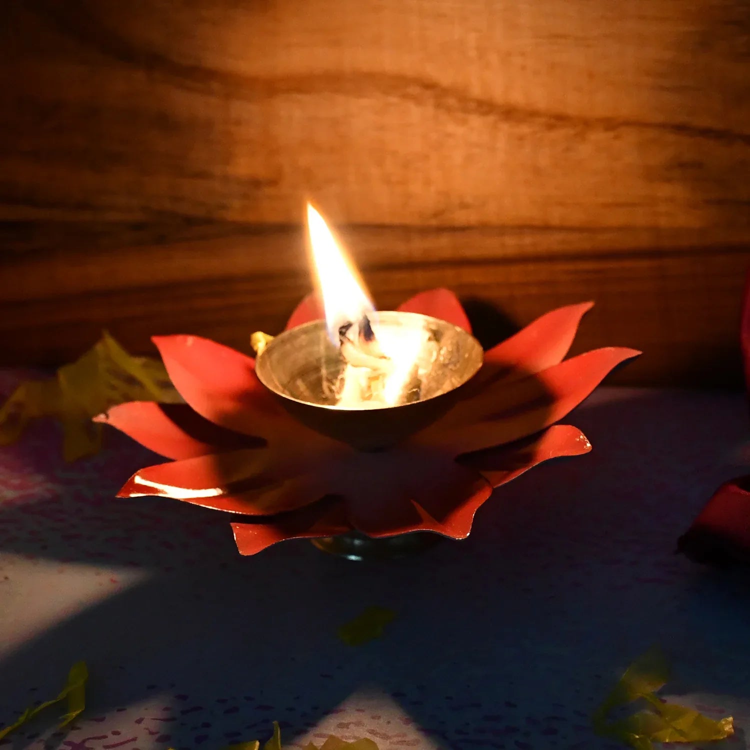 Lotus Shaped Brass Oil Diya (1 Pc) - Zidbik