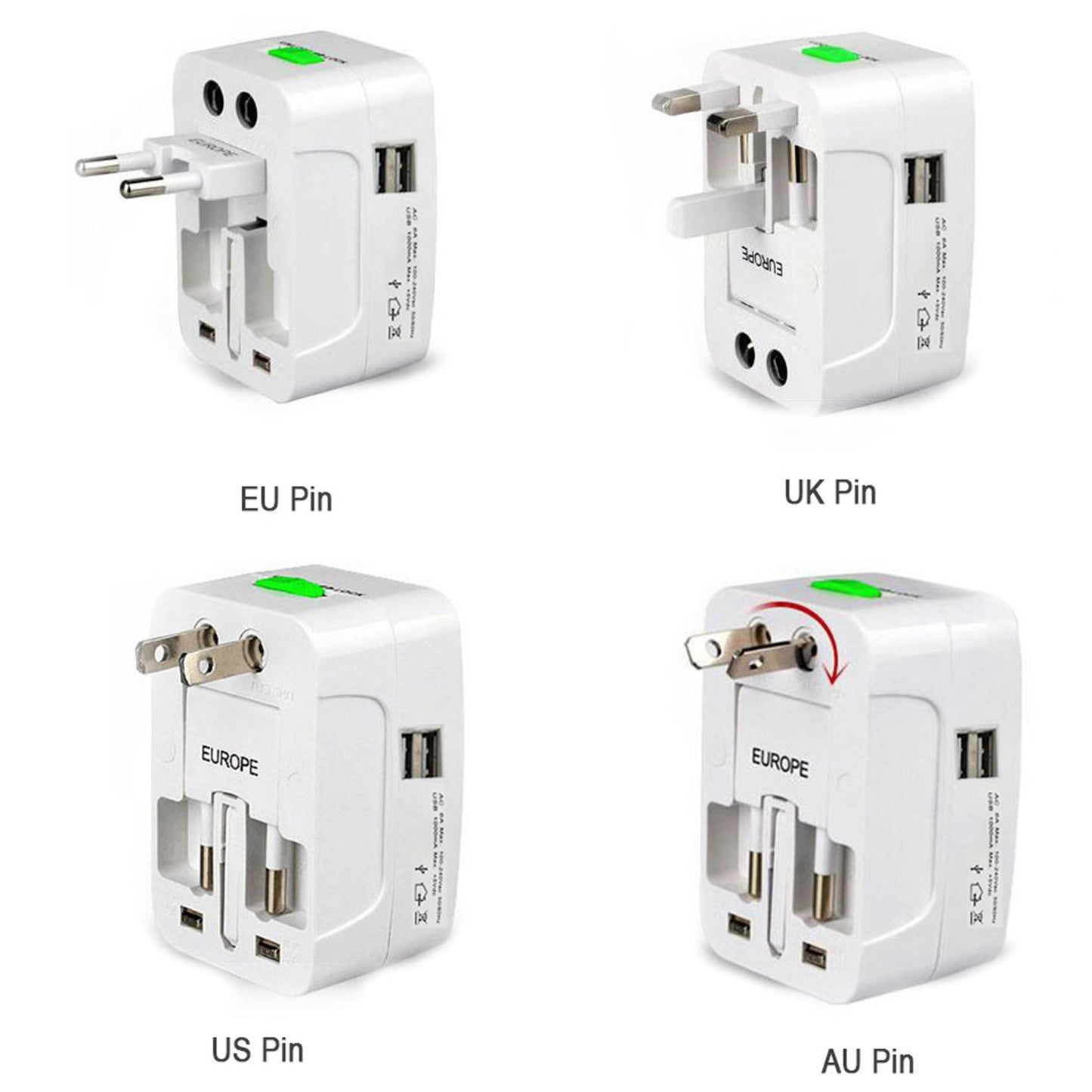 12671 All-in-one Universal Worldwide Travelling Ac Adaptor Plug (Au  Uk  Us  Eu) International Power Charger Electric Usb Power Plug Socket Adapter Converter (1 Pc) - Zidbik