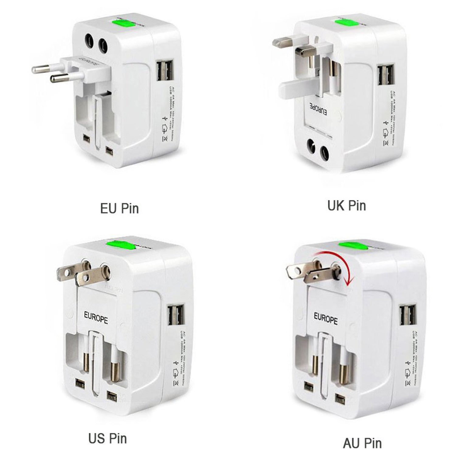 12671 All-in-one Universal Worldwide Travelling Ac Adaptor Plug (Au  Uk  Us  Eu) International Power Charger Electric Usb Power Plug Socket Adapter Converter (1 Pc) - Zidbik
