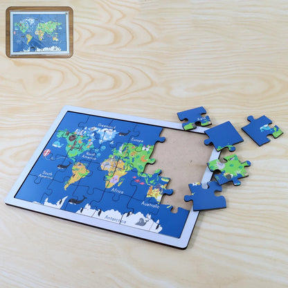 Educational Wooden World Map Puzzle For Kids - (1 Set) - Zidbik