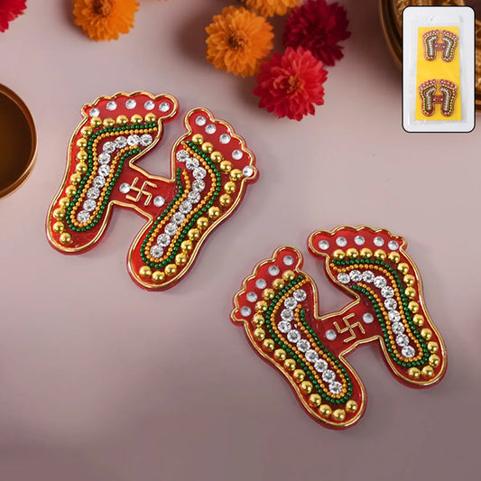 Decorative Laxmi Charan Paduka Sticker Set (Pack Of 2 Pc) - Zidbik