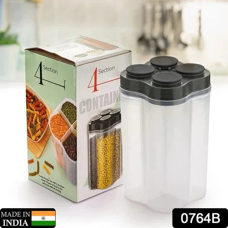 0764b Plastic Lock Food Storage 4 Section Container Jar For Grocery Fridge Container. - Zidbik
