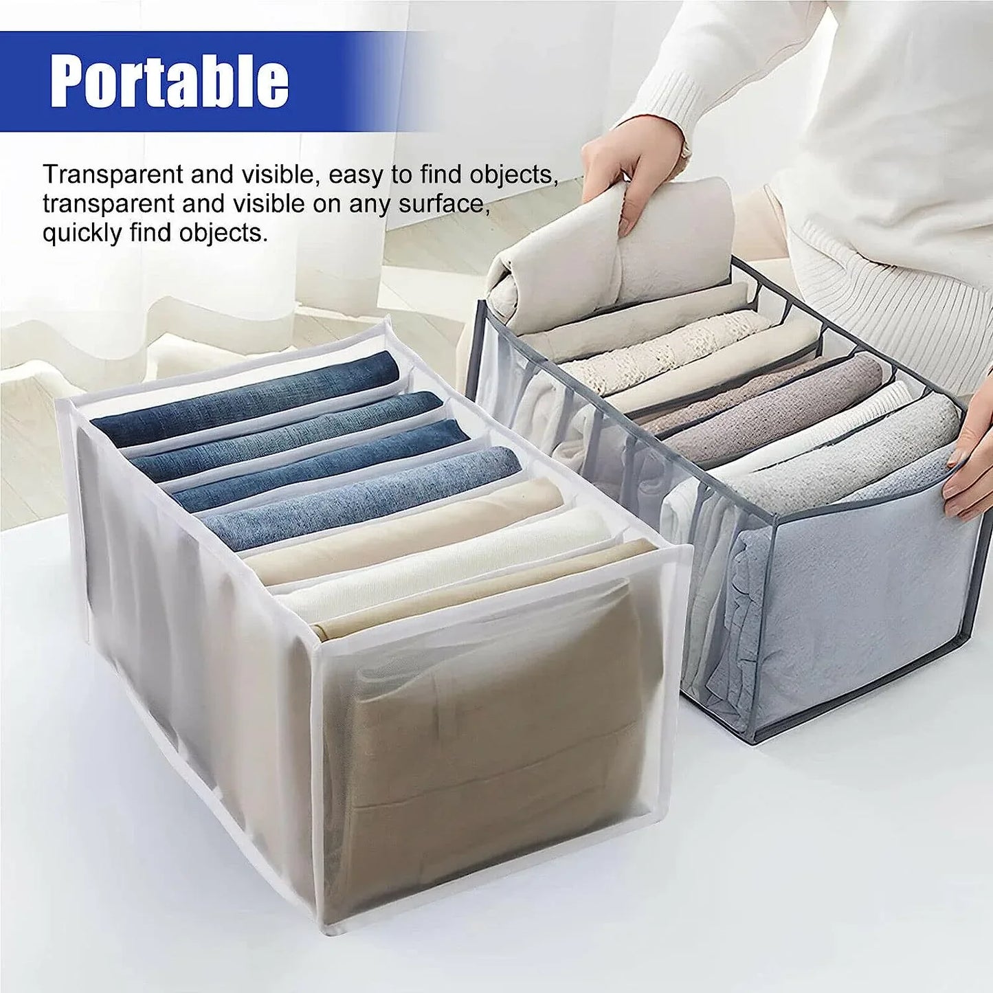 4069 Clothes Organizer +7 Grid Drawer Wardrobe Clothes Organizer Jeans Closet Cabinet Organizers Portable Foldable Storage Containers - Zidbik